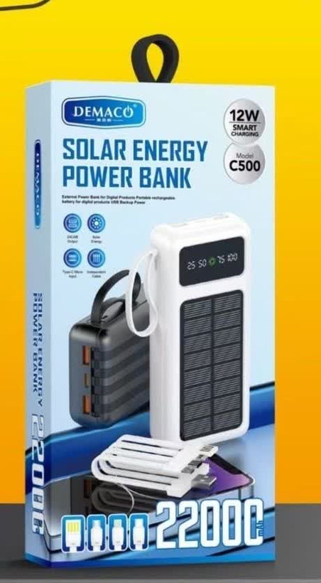پاوربانک DEMACO مدل C500 ظرفیت 22000 میلیآمپر دارای پنل خورشیدی
