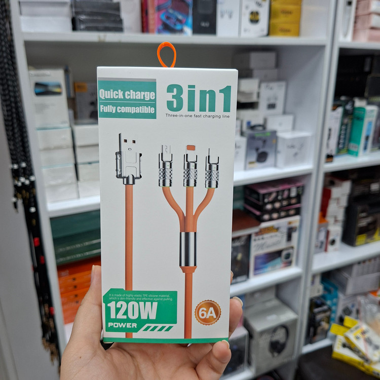 کابل شارژ ژله ای سه کاره 3in1 سوپر فست ۱۲۰ وات